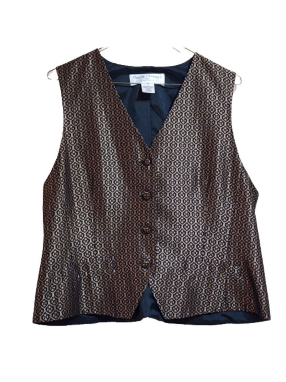 VINTAGE Rena Rowan tailored shimmering black and gold vest size 14